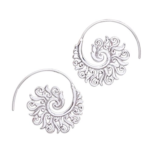 Product Cover NOVICA .925 Sterling Silver Paisley Half Hoop Earrings 'Spiral Beauty'