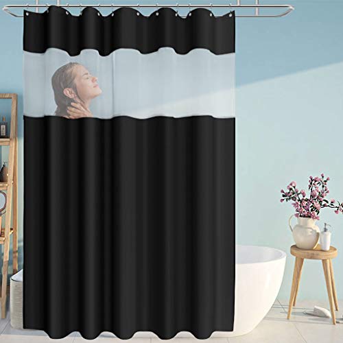 Product Cover Eforcurtain Extra Long 72x78 Inch Black with White Oarganza Striped Shower Curtain Set with Rust Proof Metal Grommets, Waterproof Fabric Bathroom Curtain Liner