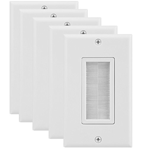 Product Cover Fosmon 1-Gang Wall Plate (5 Pack), Brush Style Opening Passthrough Low Voltage Cable Plate in-Wall Installation for Speaker Wires, Coaxial Cables, HDMI Cables, or Network/Phone Cables