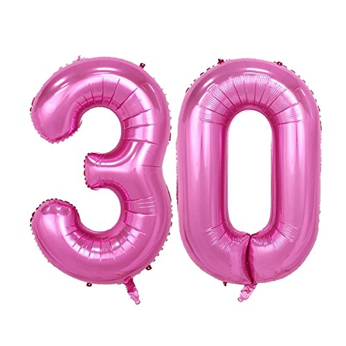 Product Cover 40inch Pink Number 30 Jumbo foil Helium Balloons for Bithday Party Festival Decorations Photo Props (pink 30)