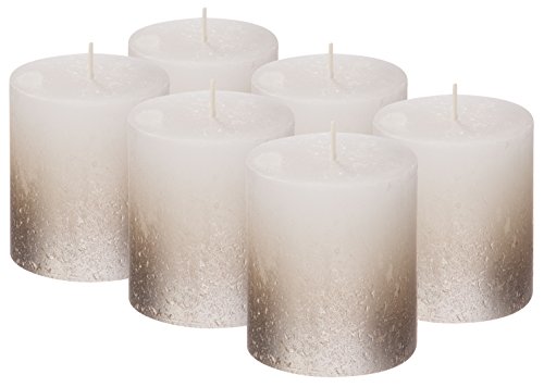 Product Cover BOLSIUS Set of 6 Rustic Metallic Unscented Pillar Candle with Silver Coated Bottom 80/68mm (Approx. 3.2 X 2.75 Inches) (White/Silver)