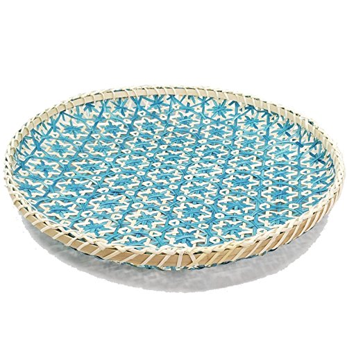 Product Cover Ann Lee Designs X-Large Handmade Round Decorative Basket Tray - Teal