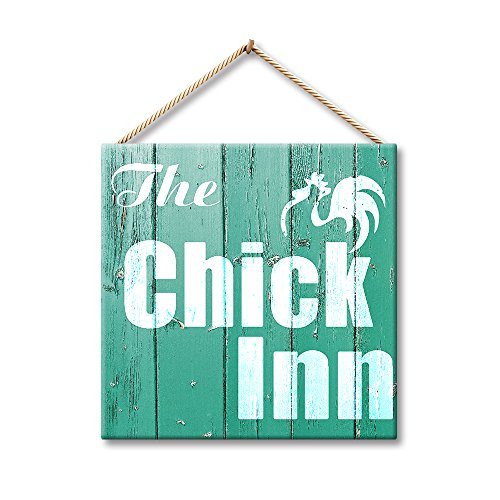 Product Cover Hermosaa The Chick Inn Chicken Coop Decor Rustic 10 x 10 Inches Wood Plank Design Hanging Sign