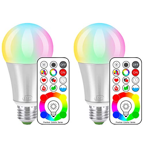 Product Cover iLC LED Color Changing Light Bulb with Remote Control RGBW - 120 Different Color Choices - RGB Daylight and White Dimmable - Timing Function - A19 E26 Edison Screw, 60 Watt Equivalent(2 Pack)