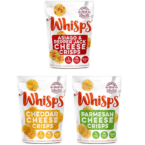 Product Cover Whisps Cheese Crisps | Keto Snack, Gluten Free, Sugar Free, Low Carb, High Protein | 3 Pack Assortment: Parmesan, Cheddar and Asiago & Pepper Jack 2.12oz (3 Pack)