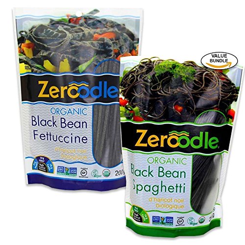 Product Cover Zeroodle, Organic/Non GMO, Soy Bean, Black Bean, Mung Bean Fettuccine and Spaghetti Vegan Gluten Free Pasta Bundle Pack (2x7.05 oz.) (Black Bean Pasta Bundle)