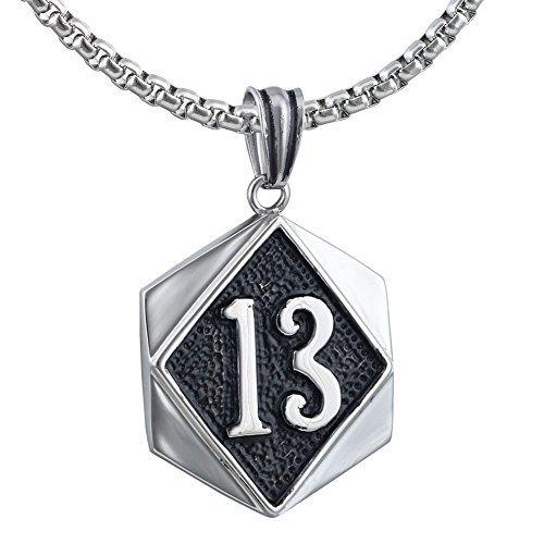 Product Cover Large Heavy Lucky Number 13 Celtic Gothic Mens Stainless Steel Necklace + Rolo Chain