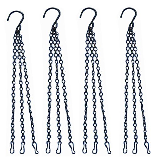 Product Cover Glitterymall 4 Pack 14in Iron Replacement Hanging Chain with Hooks-3 Point Garden Plant Flower Pot Basket Hanging (Black color)