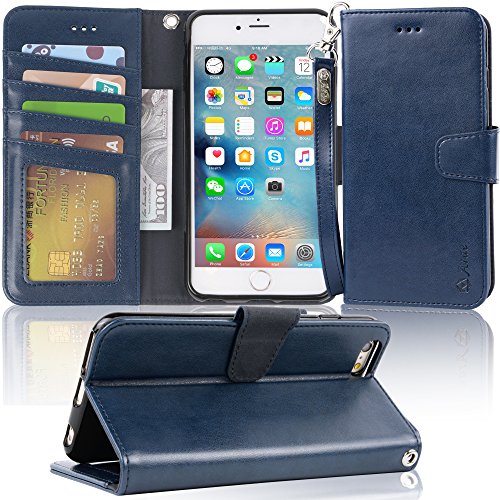 Product Cover Arae Wallet case for iPhone 6s Plus/iPhone 6 Plus [Kickstand Feature] PU Leather with ID&Credit Card Pockets for iPhone 6 Plus / 6S Plus 5.5 inch (not for 6/6s) (Blue)