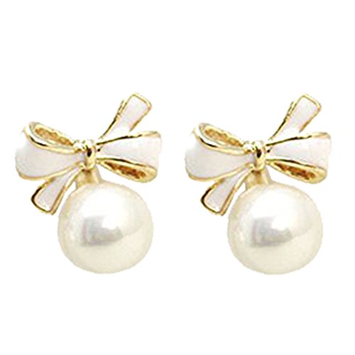 Product Cover Modogirl White Color Bowknot Dropearrings Simulation Pearl Ear Clip On Earrings No Pierced Earrings for Women