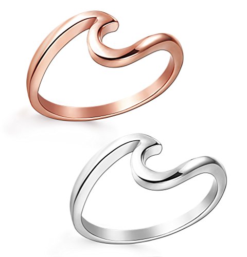 Product Cover JOERICA 2PCS Stainless Steel Womens Rings for Girls Wave Rings Size 4