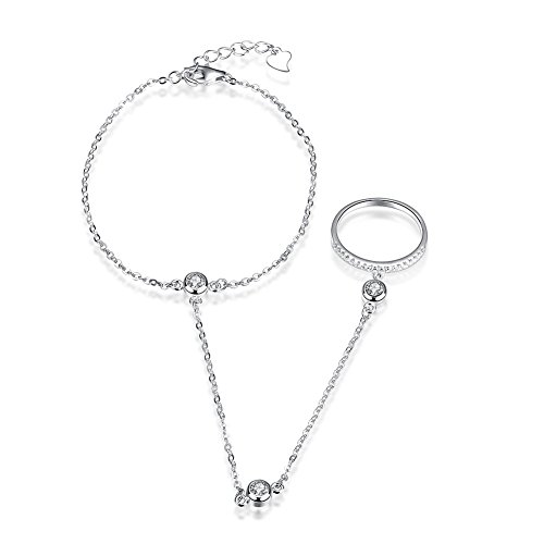 Product Cover IVYRISE Elegant Sparkle 925 Sterling Silver Slave Chain Link Finger Ring Bracelets Fine Jewelry for Girls