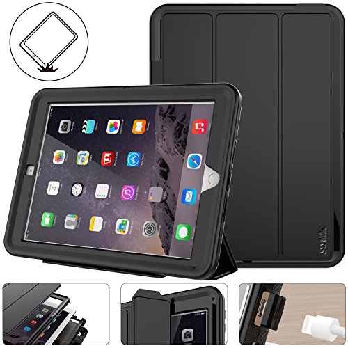 Product Cover SEYMAC Stock for iPad 5th/6th Generation Case,New iPad 9.7 Inch 2017/2018 Case Smart Magnetic Auto Sleep Cover Hybrid Leather with Stand Feature for Apple New iPad 2017/2018 Release Model(Black/Black)