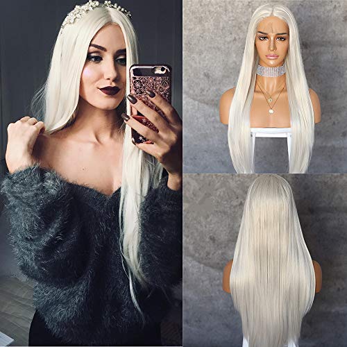 Product Cover QD-Udreamy Platinum White Blonde Synthetic Lace Front Wigs for Women Heat Resistant 24