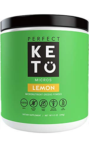 Product Cover Perfect Keto Greens Superfood Powder: Super Micro Green Drink & MCT Oil, Best as Low Carb Ketogenic Diet Supplement for Ketosis, Amazing for Ketones and Athletic Diets (Lemon)