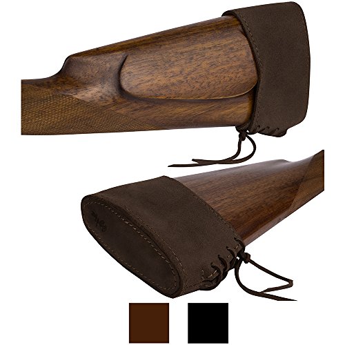 Product Cover BRONZEDOG Slip On Recoil Pad Genuine Leather Buttstock Extension for Shotguns Rifles Hunting Shooting Brown Black (Brown)