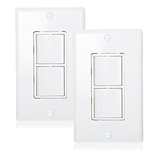 Product Cover Maxxima AC Combination Switch White Wall Plates Included Duplex Rocker Switch 15 Amp Decorative (Pack of 2)