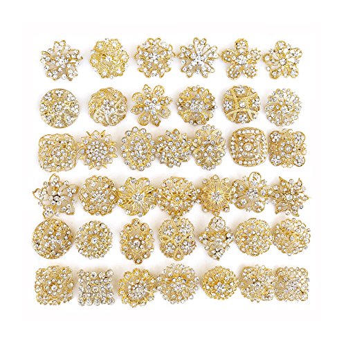 Product Cover Your Perfect Gifts 40 pcs Gold Rhinestone Brooches Set Crystal Wedding Invitation Brooch Bouquet Wholesale Lot AMBR664