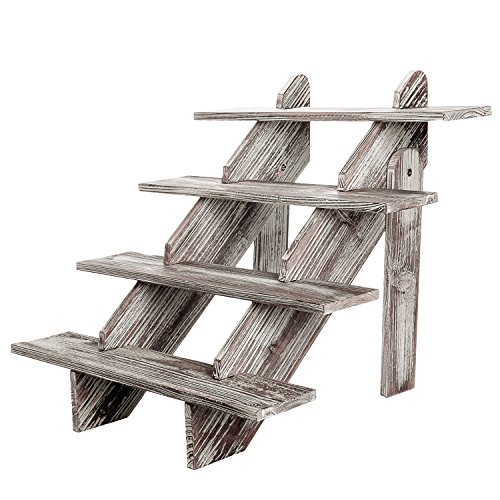 Product Cover MyGift Cascading 4-Tier Rustic Torched Wood Retail Display Riser, Decorative Merchandise Stand