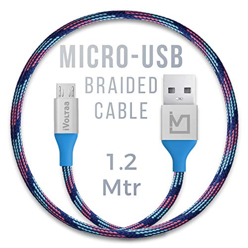 Product Cover iVoltaa Pixie Micro USB to USB 2.4 Braided Cable - 3.3 Feet (1 Meter) - Kyber Blue