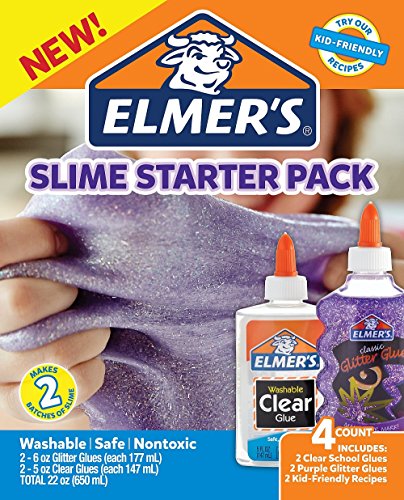 Product Cover Elmer's Glue Slime Starter Kit, Clear School Glue & Purple Glitter Glue, 4 Count