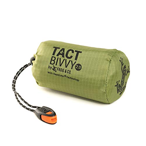 Product Cover Tact Bivvy 2.0 Compact Ultra Lightweight Sleeping Bag - 100% Waterproof Ultralight Thermal Bivy Sack Cover, Emergency Space Blanket Liner Bags for Emergency Shelter, Tent Camping, Frog & CO (Green)