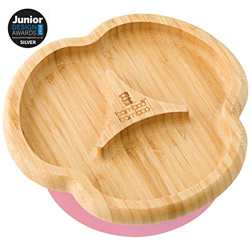 Product Cover Baby Toddler Divider Plate, Suction Stay Put Feeding Plate, Natural Bamboo