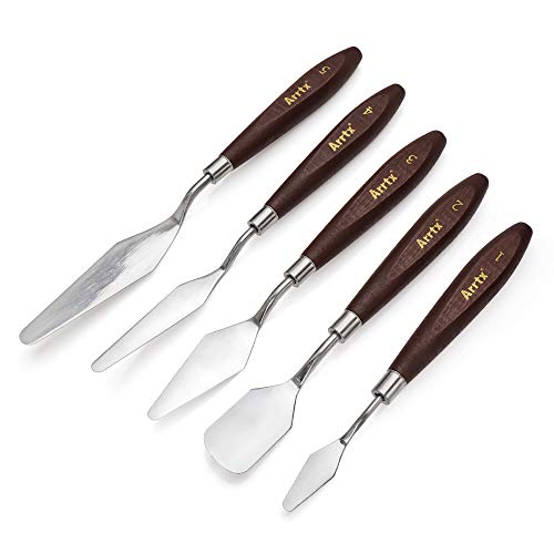 Product Cover 5 Pieces Painting Knives Stainless Steel Spatula Palette Knife Oil Painting Accessories Color Mixing Set for Oil, Canvas, Acrylic Painting-Lightwish