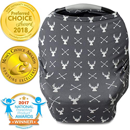 Product Cover Nursing Cover, Car Seat Canopy, Shopping Cart, High Chair, Stroller and Carseat Covers for Boys or Girls- Best Stretchy Infinity Scarf and Shawl- Multi Use Breastfeeding Cover- Grey Stag