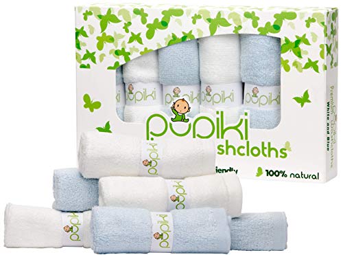 Product Cover Organic Bamboo Baby Washcloths - Soft Baby Wash Cloths for Face & Body, Gentle on Sensitive Skin - Organic Baby Towels with Bamboo Made From Rayon Fiber & Bonus Machine Washable Bag by Pupiki 10 x 10
