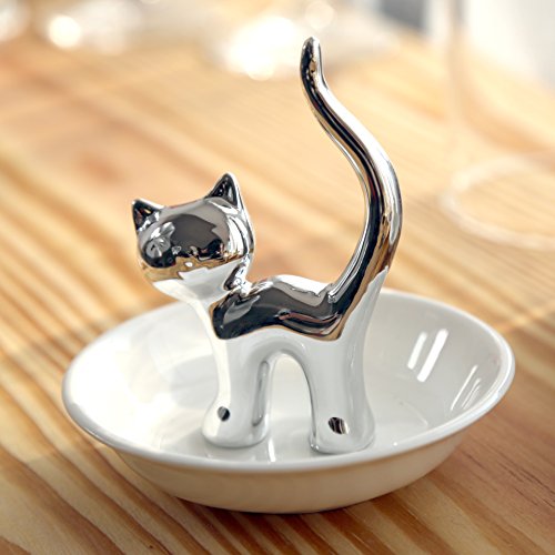 Product Cover PUDDING CABIN Silver Cat Ring Holder Ring Dish Jewelry Holder Rings Bracelets Earrings Trinket Tray for Women Girls Birthday Gift