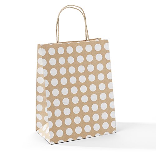 Product Cover GSSUSA 8x4.75x10 50 Pcs Kraft Paper Bags Shopping Bags Grocery Mechandise Paper Gift Bags (Brown with White Dot)