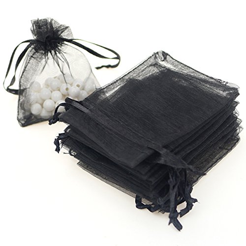Product Cover Akstore 100pcs 3.6x4.8''(9x12cm) Organza Gift Bags, Drawstring Pouches Jewelry Party Wedding Favor Gift Bags,Candy Bags (Black)