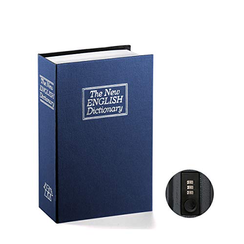 Product Cover Book Safe with Combination Lock - Jssmst Home Dictionary Diversion Metal Safe Lock Box, SM-BS0405S, Navy Small