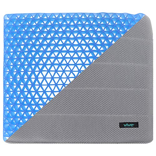 Product Cover Vive Gel Seat Pad Cushion (Gray) - Orthopedic Seating for Cars, Outdoors, Stadium, Truck, Van, Office, Wheelchairs - For Coccyx, Butt Bone, Tailbone Pain, Lower Back, Sciatica - Sitting Pillow