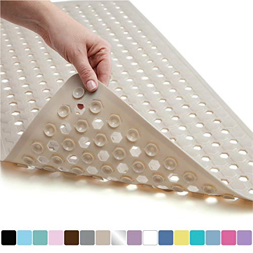 Product Cover Gorilla Grip Original Patented Bath, Shower, Tub Mat, 35x16, Washable, Antibacterial, BPA, Latex, Phthalate Free, Bathtub Mats with Drain Holes, Suction Cups, XL Size Bathroom Mats, Beige Opaque