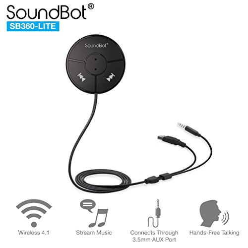 Product Cover SoundBot SB360 LITE Bluetooth Wireless 4.0 Car Kit Hands-Free Wireless Talking & Music Streaming Dongle w/Magnetic Mounts + Built-in 3.5mm Aux Cable