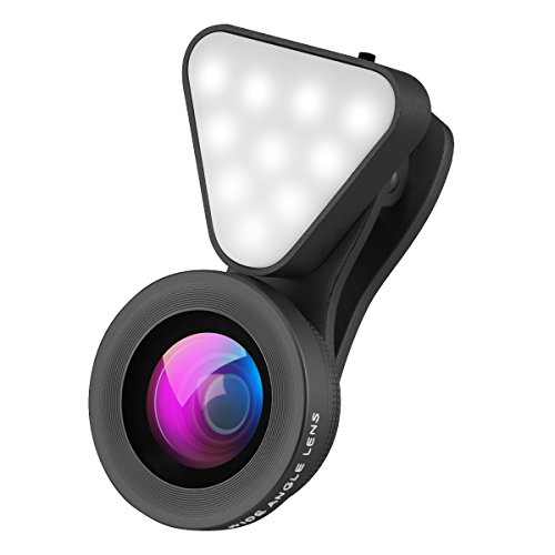 Product Cover Wallfire 3 in 1 Cell Phone Lens with 3 Adjustable Brightness Fill Light,15X Macro 0.4X-0.6X Wide Angle Lens, HD Camera Lens for iPhone 7/7 Plus/6s/6s Plus/6/5, Samsung & Most Smartphones