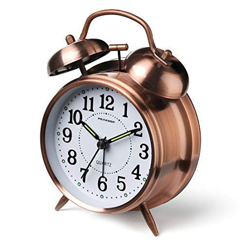 Product Cover Peakeep 4 inches Twin Bell Loud Alarm Clock for Heavy Sleepers (Red-Brown)