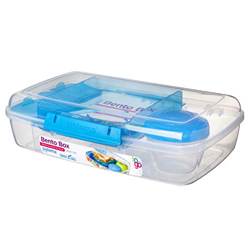 Product Cover Sistema To Go Collection Large Bento Box Plastic Lunch and Food Storage Container, 7.4 Cup, Multi Compartment, Color Varies | BPA Free