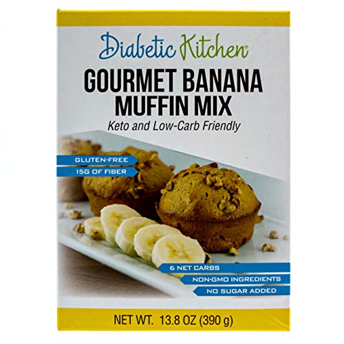 Product Cover Diabetic Kitchen Muffin Mixes For Bakery Fresh Muffins That Are Low-Carb, Keto-Friendly, No Sugar Added, Gluten-Free, High-Fiber, Non-GMO, No Artificial Sweeteners (Gourmet Banana (Box))