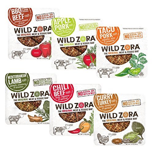 Product Cover Wild Zora - Meat & Veggie Bars - 6 Flavor Paleo Snack Pack (12-pack) Includes 2 each, of 6 Paleo flavors