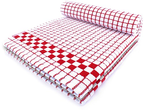 Product Cover Fecido Classic Kitchen Dish Towels with Hanging Loop - Heavy Duty Absorbent Dish Clothes - European Made 100% Cotton Tea Towels - Set of Two, Red