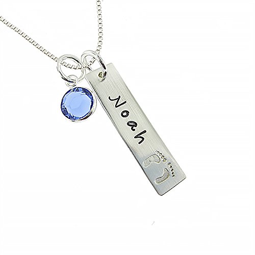 Product Cover My Tiny Prints Personalized Sterling Silver Name Necklace. Customize with Child's Name, Engraved with Solid Baby Feet. Add Your Choice of Birthstone and Sterling Silver Chain. Gifts for Her, New Mom