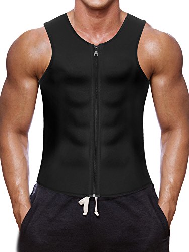 Product Cover Men Waist Trainer Vest Hot Neoprene Corset Body Shaper Zipper Sauna Tank Top Workout Shirt (L, Black Neoprene Slimming Vest)