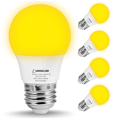 Product Cover LOHAS Bug Light Bulb Yellow LED Bulbs, Outdoor Porch Lights, Amber Bedroom Night Light Bulb A15 Bugs LED Bulbs, 40W Equivalent E26 Edison Bulb(5W), Warm LEDs Hallway Lighting Decorative Lamps(4 Pack)