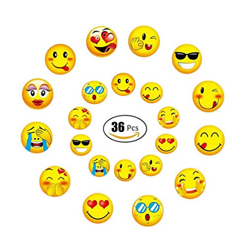 Product Cover GEORLD Wafer Paper Edible Emoji Cupcake Topper Birthday Party Cake Decoration DIY Emoji Lollipop,36 Counts,Mixed by Two Size