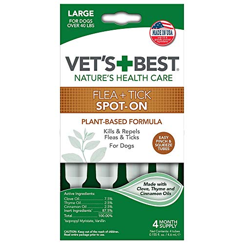 Product Cover Vet's Best Flea and Tick Spot-on Drops | Topical Flea Treatment Drops for Dogs | Flea Killer with Certified Natural Oils | 4 Month Supply for Large Dogs