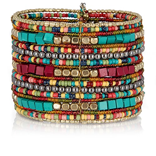 Product Cover SPUNKYsoul Bohemian Multi-Colored Beaded Cuff Bracelets for Women Collection (Teal/Red/Cube)
