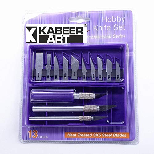 Product Cover KABEER ART 13 Blades 3 Knife Handles with Box Non-Slip Metal Scalpel Knife Tools Kit Paper Cutter Engraving Craft Knifes Sculpture Carving Knife